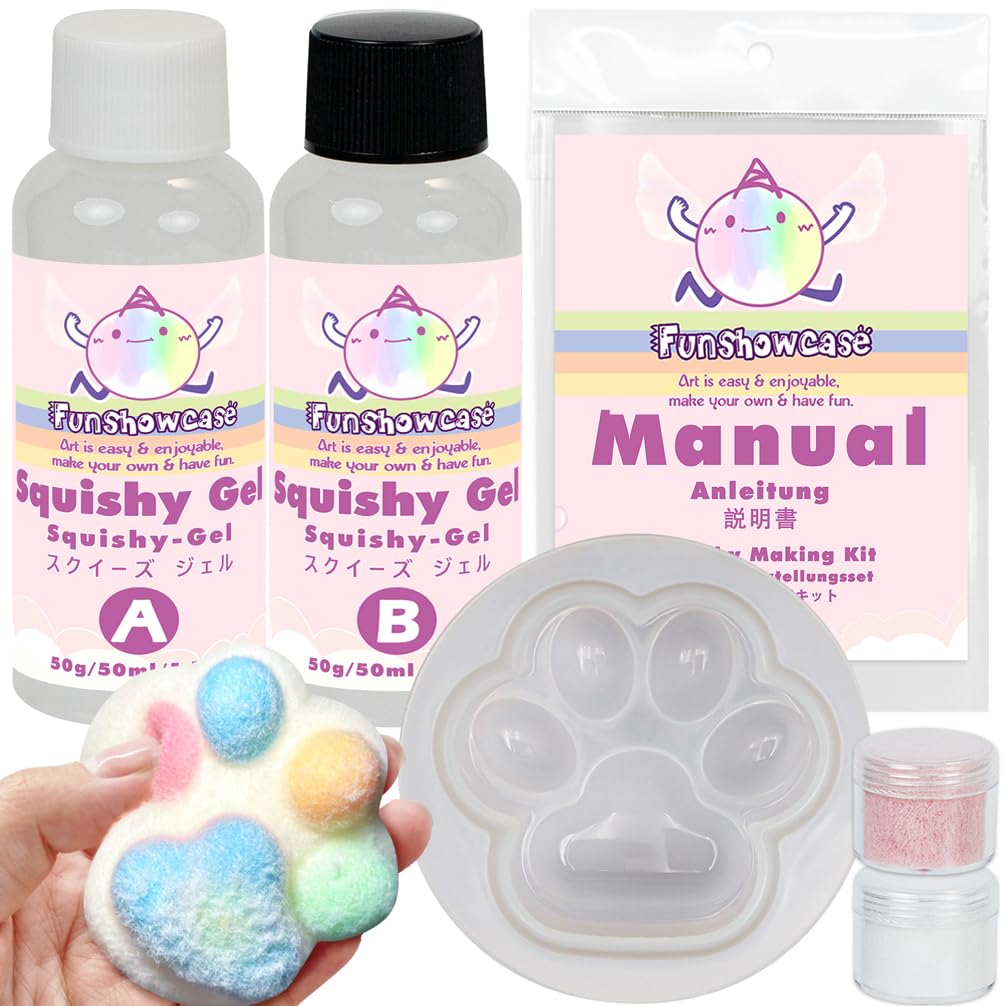 

FUNSHOWCASE Squeeze DIY Kit Resin Set Paw Mold Flocking Powder Stress Relief Fuzzy Toy Soft Gift Kids Adults Original Solution Crafting