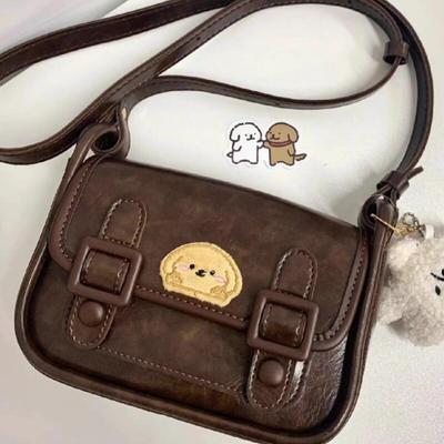 New Fashion Small Square Bags Female Shoulder Bags Retro Coffee Color Cute Cartoon Advanced Women's Leisure Trend Crossbody Bags