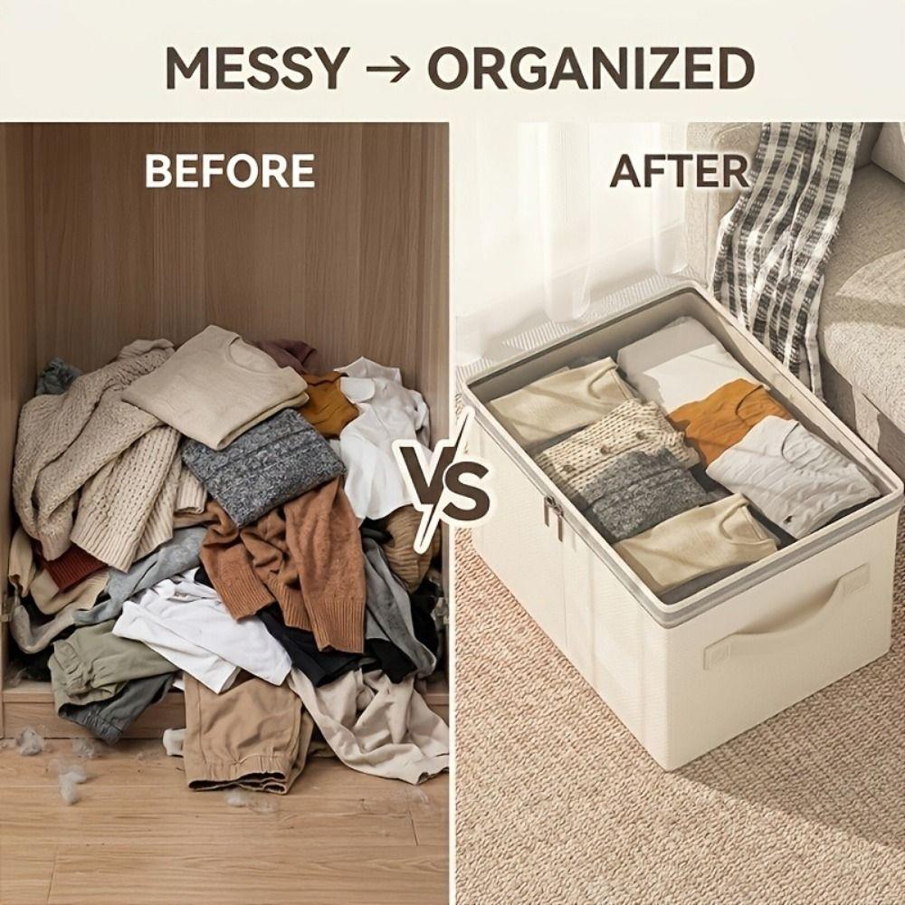 Large Capacity Clothing Storage Box Clear Window Quilt Organizer Folding Storage Bin for Bedroom