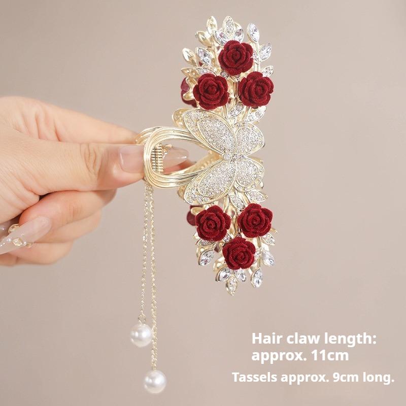 French Rose Hair Clip, Versatile and Stylish Women's Hair Clip, Metal Hair Bun Shark Clip Hair Accessory