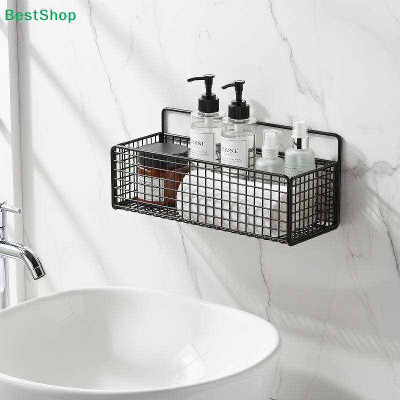 No Drill Wall Mounted Metal Wire Storage Baskets, Adhesive Bathroom Organizer Basket for Shower Toilet Cosmetic Sundries