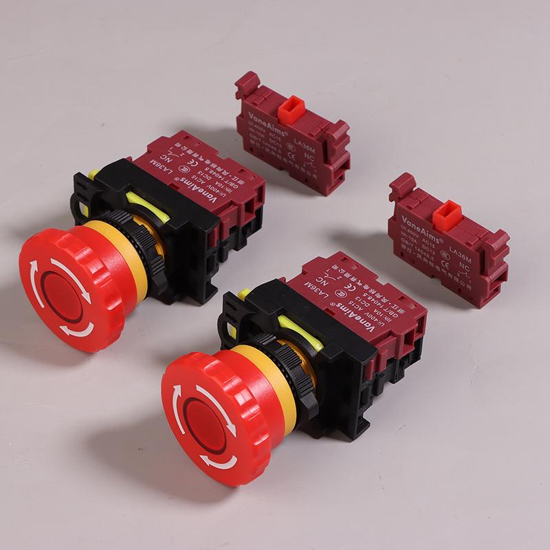 22Mm La36M Emergency Stop Button Switch E-Stop Plastic Mushroom Push Button Switches On Off With Led Light 12V-24V 110V 220-380V