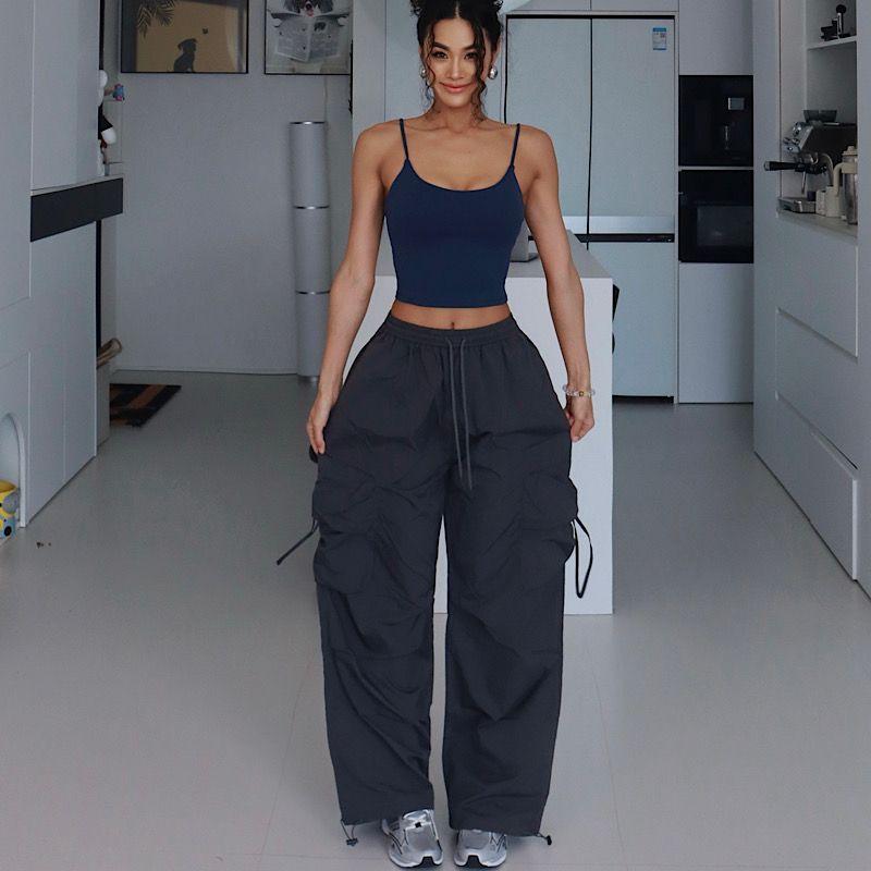 Western Style Gyaru Overalls Women High Waist Slimming Straight Wide Leg Casual Pants Pants Bottoms