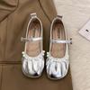 French Pearl Mary Jane Shoes Girl 2025 Spring New Fairy Evening Wind Large Size Soft Sole Ballet Grandma Shoes