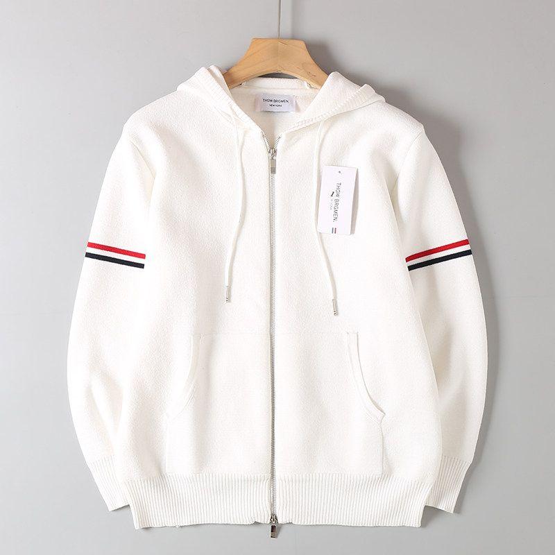 Trendy Preppy Style Colorful Narrow Goods Sleeve Men and Women Couple Knitting Cardigan Sweater Hooded Jacket Thick Coat