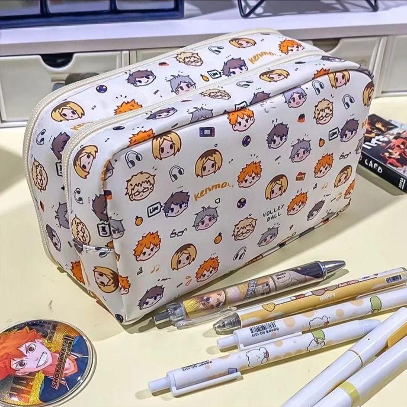 Anime Haikyuu!! Flip Cover Transparent Pencil Case Cartoon Multi-layer Large Capacity Stationery Bag Student Learning Supplies