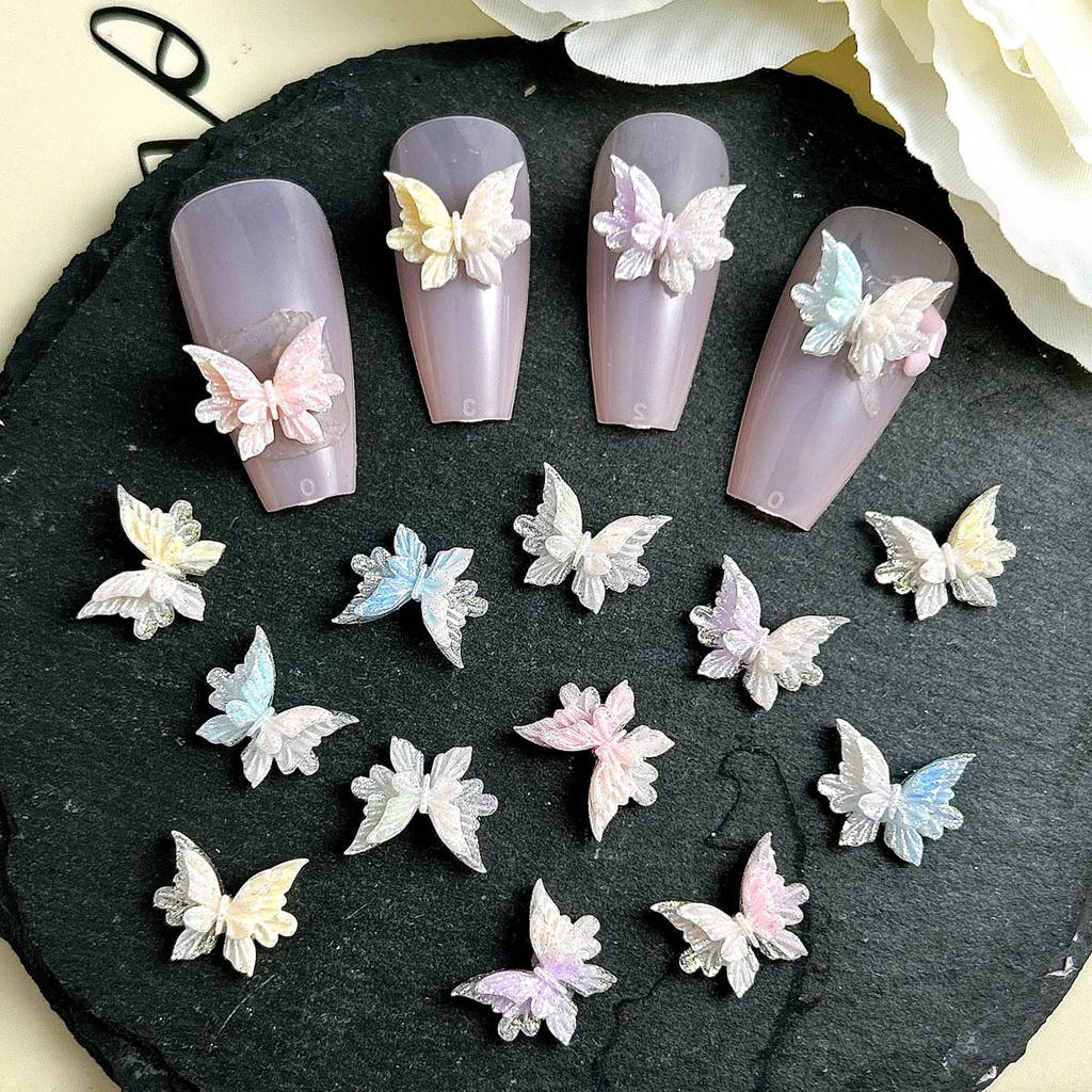 New Resin Luminous 3D Double Layer Embossed Butterfly Nail Art Decorations DIY Handmade Wearable Nail Earrings Accessories Wholesale