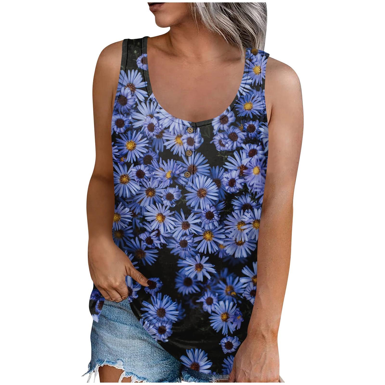 

Женская мода, летняя майка с круглым вырезом, легкая майка без рукавов с принтом XXXXXL синий