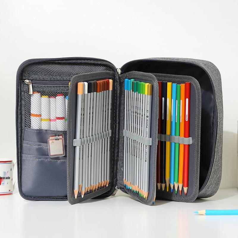 72-Hole Sketch Pencil Storage Bag - Student 3-Layer Pencil Case for 24, 48, or 72 Pencils.