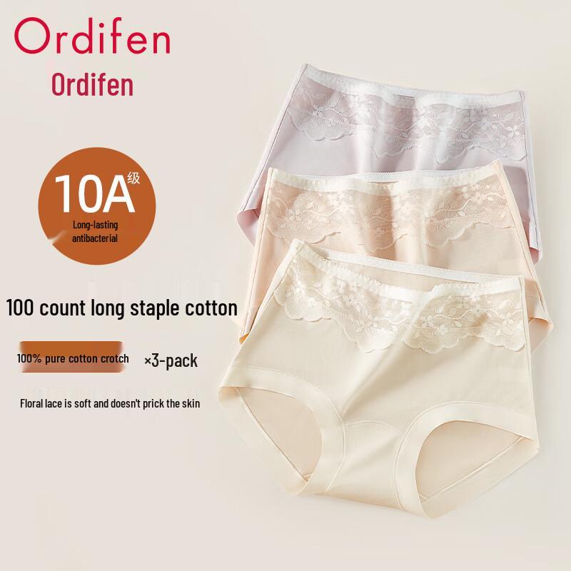 Ordifen Women's Cotton Lace Briefs 3-Pack