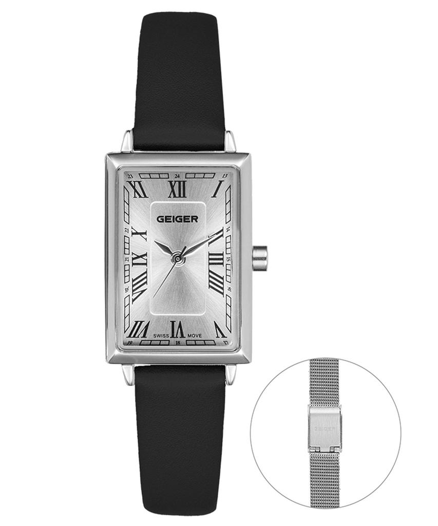 Gaigeo Ge8060Wtbk Women'S Square Leather Watch (+1 Mesh Band)