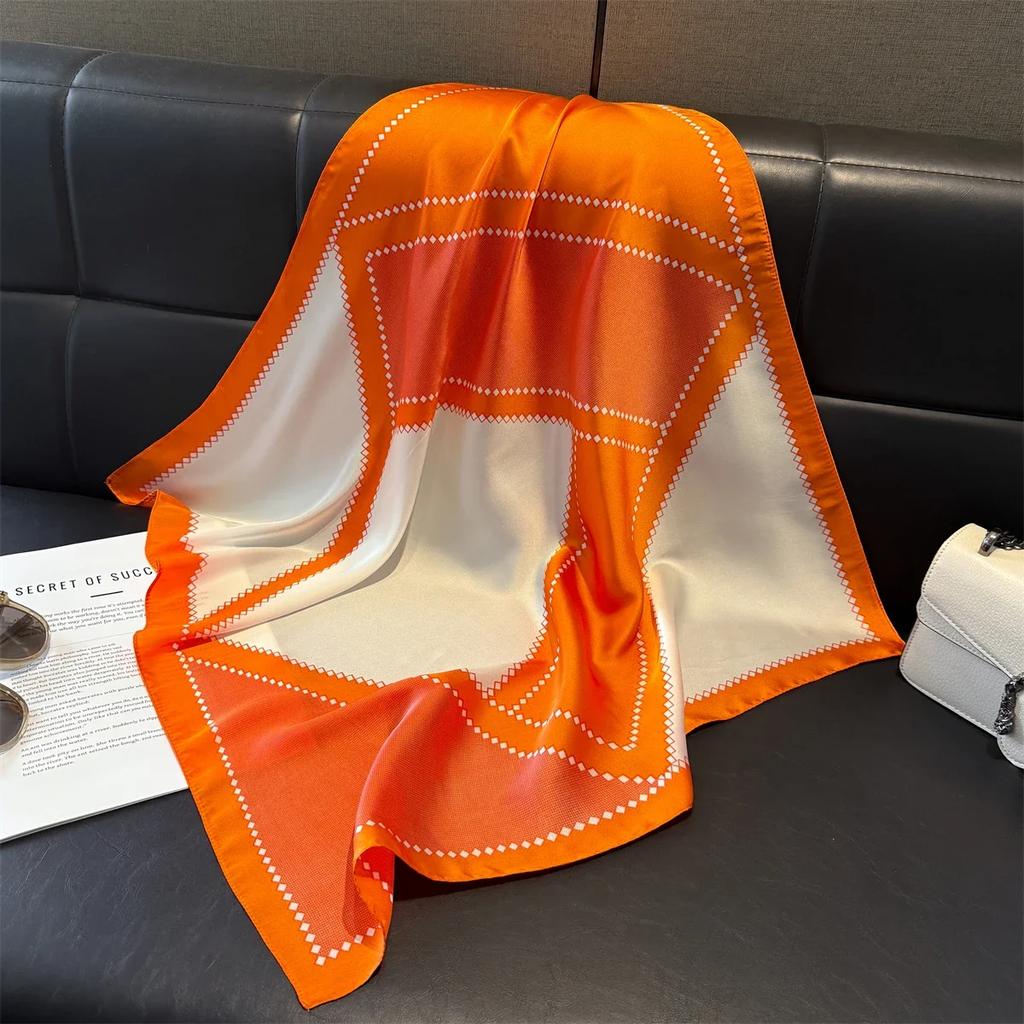 Fashion Luxury Brand 70cm Silk Feel Square Scarf Women Neck Tie Female Hair Bandana Headkerchief Shawl Wrap Hijab Echarpe