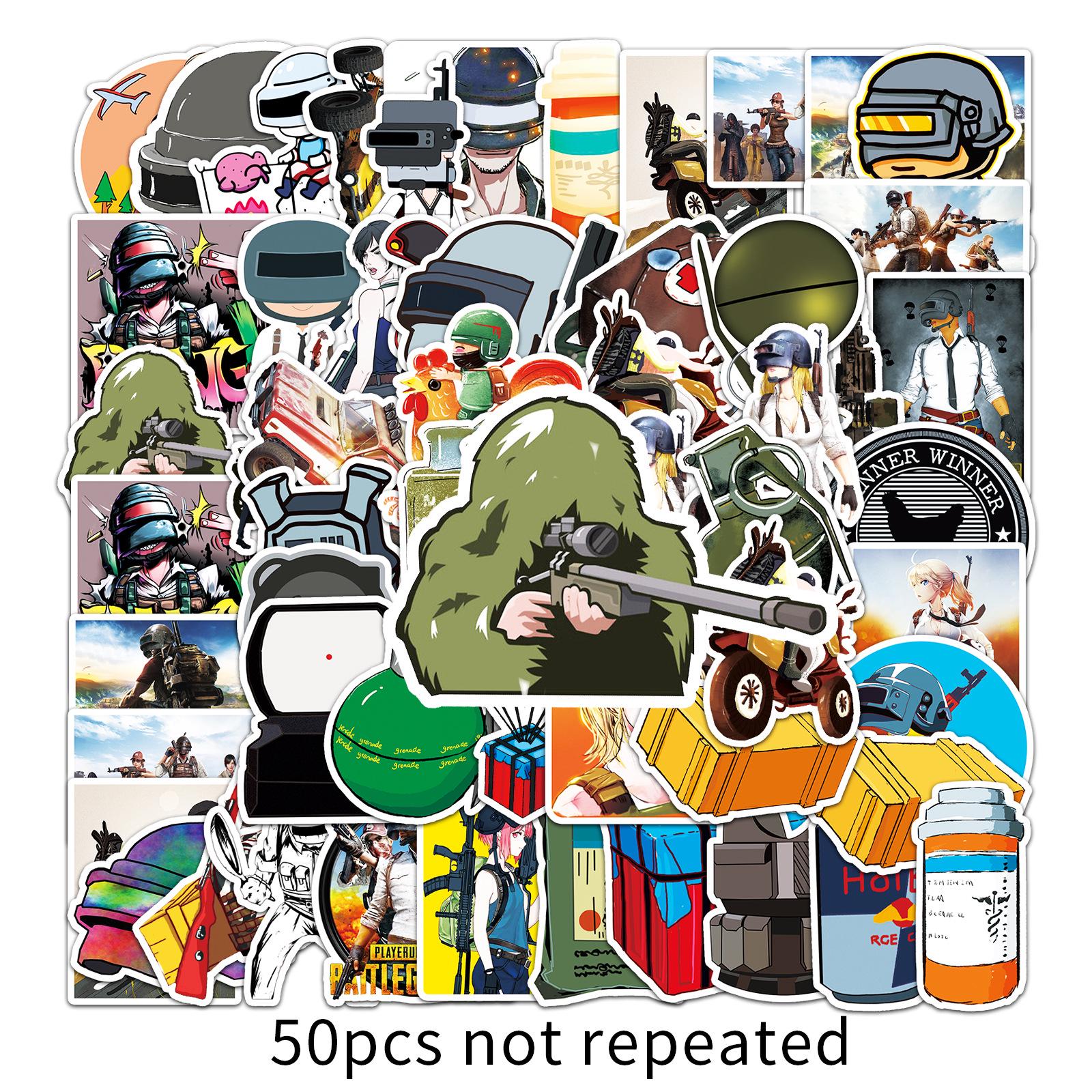 50 Unique Waterproof PUBG Chicken Dinner Cartoon Stickers for Suitcase, Scooter, and Graffiti