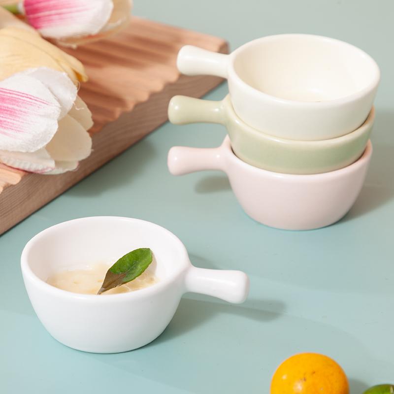 4pcs Ceramic Disc with Handle, Cute Mini Bowl, Cream Dessert Cereal Bowl