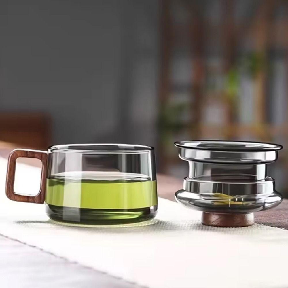 Anti-Scalding Glass Tea Cup with Infuser Wooden Handle Tea Separation Mug Kung Fu Tea Set  Home