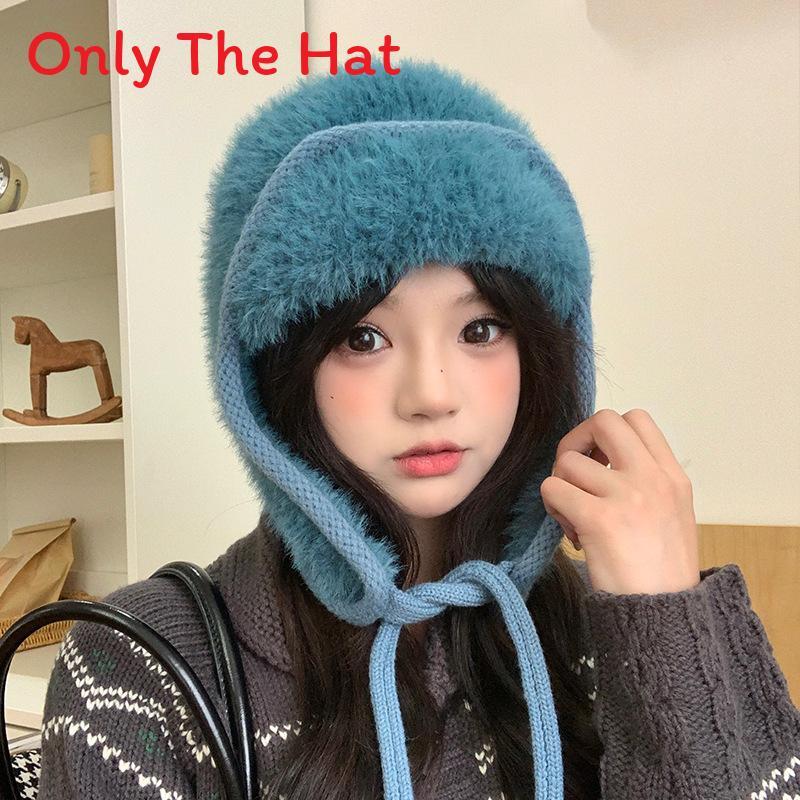 Knitted Winter Hat With Plush Ear Cover For Outdoor Cold Weather Fashion Style