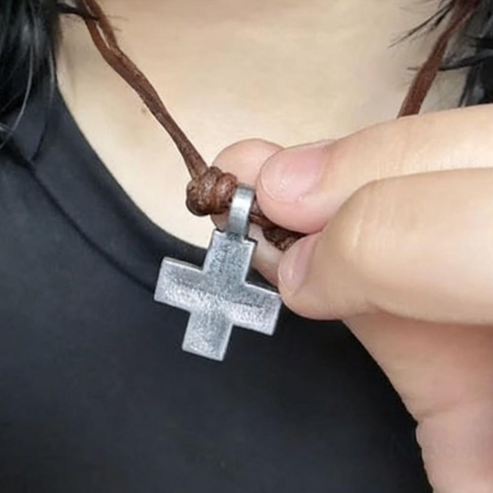 Handmade Craft Rope Leather Necklace Retro Braided Cross Necklace Cross Pendant Necklace Unisex