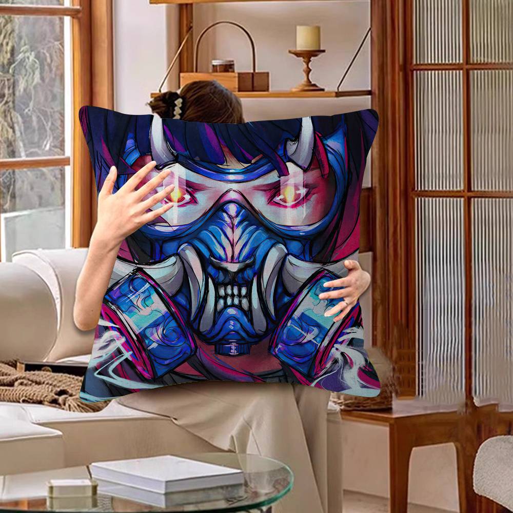 Japanese Samurai Oni Mask Cushion Cover Polyester Sofa Cushions Decorative Throw Pillows Home Decoration Pillowcover