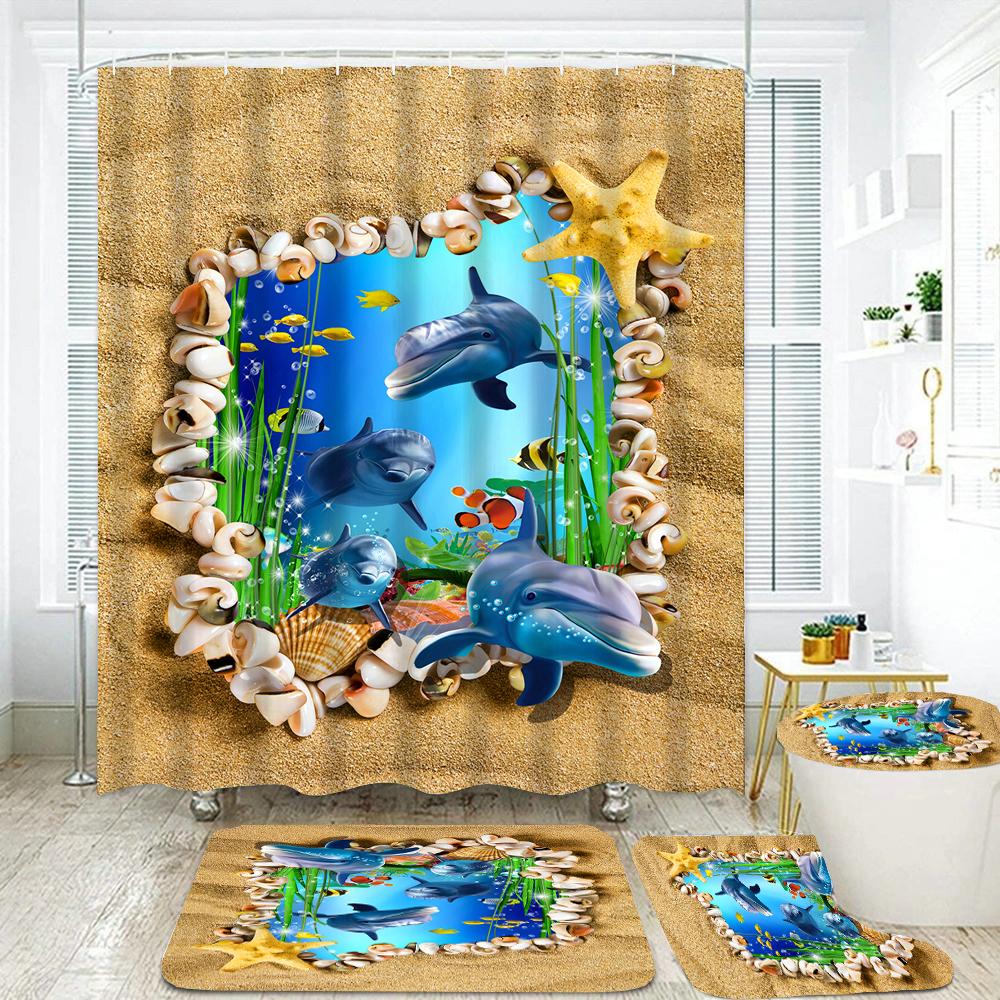Dream Starry Sky Ocean Jellyfish Bathroom Waterproof Shower Curtain Set with 12 Hooks Bath Non-Slip Mat Rugs Toilet Seat Cover