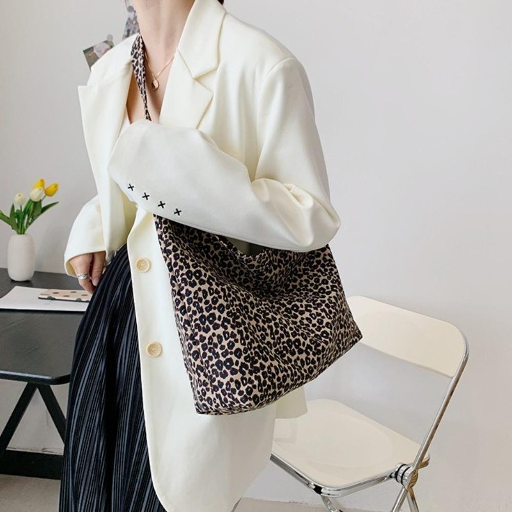 Korean Style Leopard Print Shoulder Bag Cloth Women's Handbag Sweet Canvas Bag Ladies