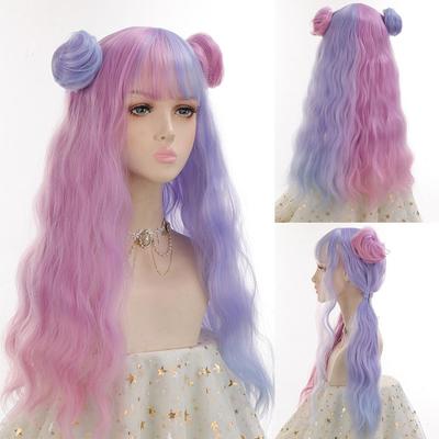 Purple Pink Lolita Wigs Long Water Wave Cosplay Wigs Synthetic Hair Wigs Heat Resistant Women
