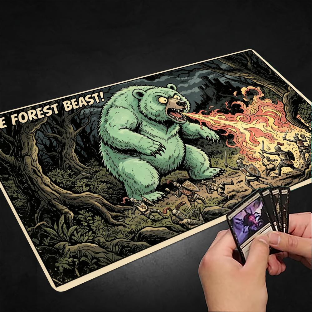 Retro Comic Forest Fire Bear Mouse Pad Playmat 24"X14" MTG TCG Office Desk Mat for Work Game PC Laptop Rug Carpet MousePad Gift