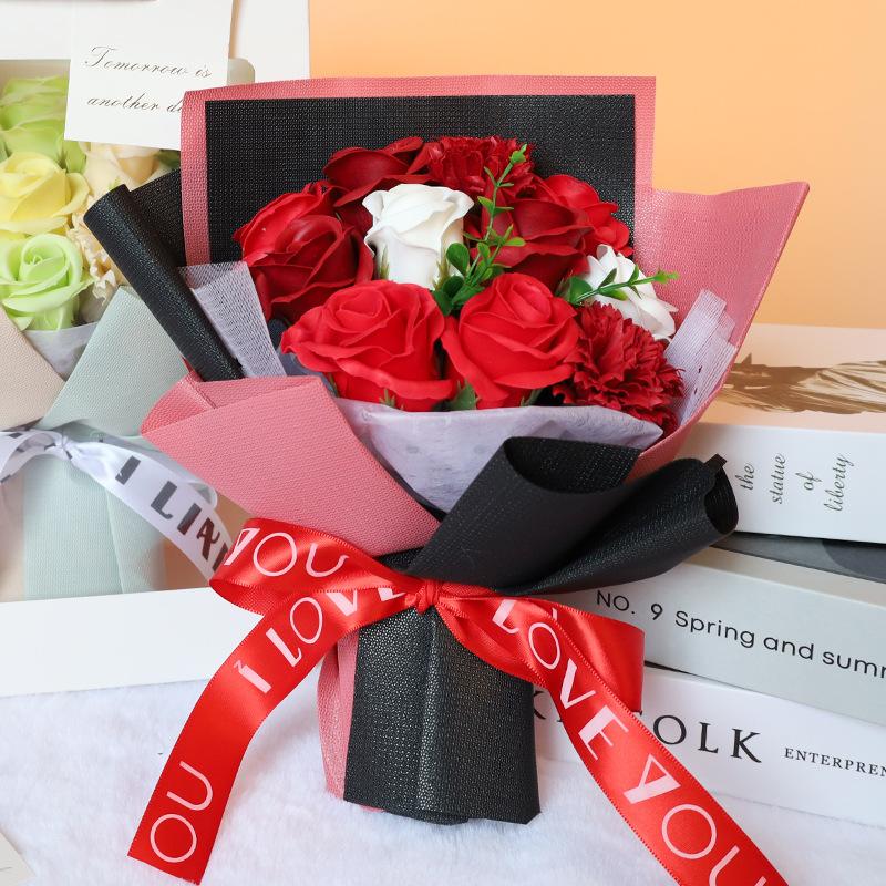Valentine s Day Qixi Rose Eternal Flower Bouquet Finished Product Premium Feel Carnation Scented Soap Flower Teacher s Day Gift