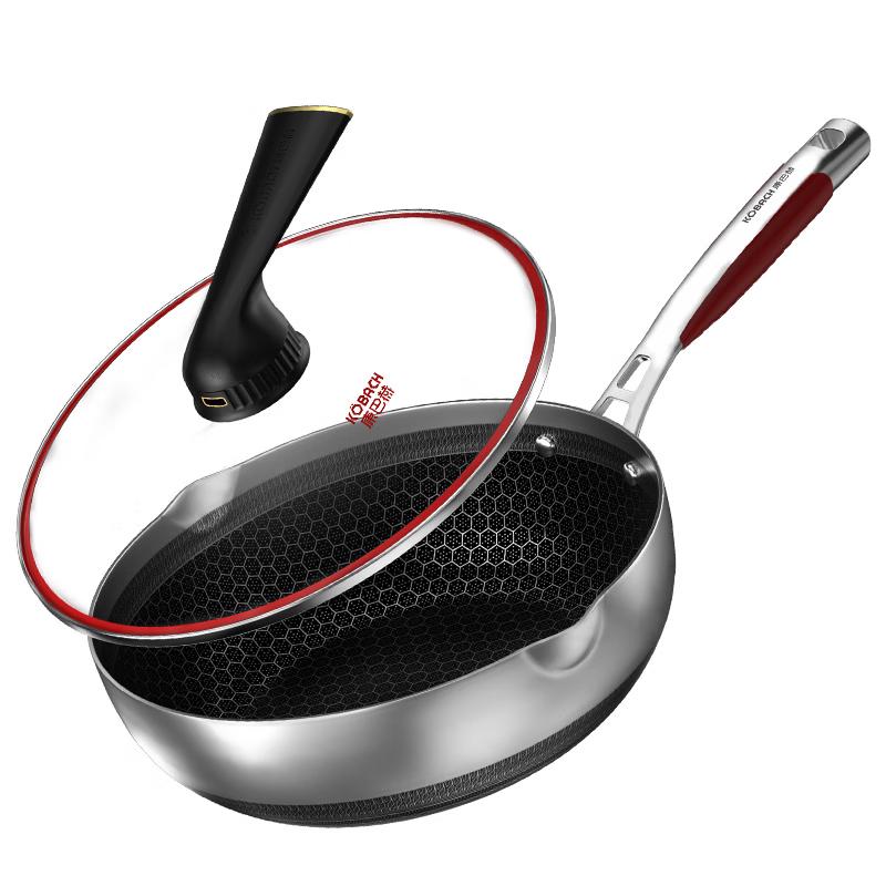 KOBACH 316L Stainless Steel Honeycomb Flat Bottom Frying Pan