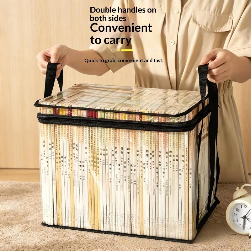 2/3Pcs Transparent Book Storage Bag With Handle Dustproof Waterproof Organizer Stackable Storage Box For Books Clothes Organizer
