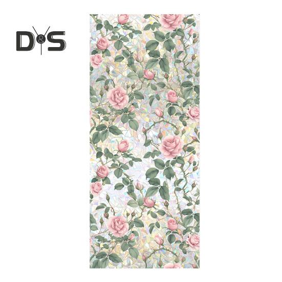 Folia Prywatnościowa na Okno Tęczowa Wodoodporna Statyczna Przyczepność Bez Kleju Naklejka ze Wzorem Kwiatowym do Domowych Szklanych Okien Dekoracja Sypialni Salonu