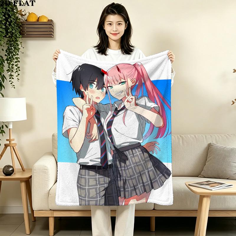 1PC Franxx Zero Two Patterned Flannel Blanket Suitable For All Seasons For Home Decor Warmth And Comfort Gifts Holiday Present