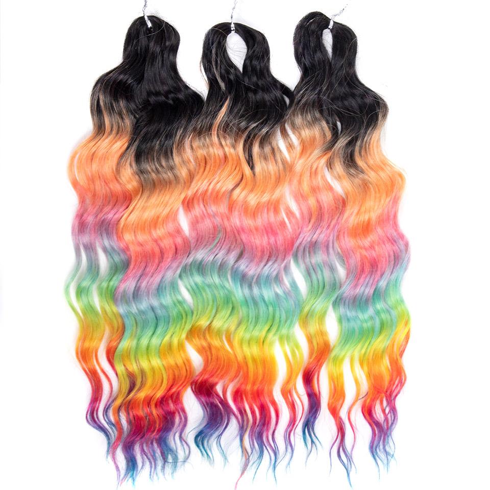 FREEDOM Synthetische Flecht-Haarverlängerungen Tief Gewellt 24 Zoll Lang Lockige Braids Haare Ombre Braun Regenbogen Twist Häkel-Haar