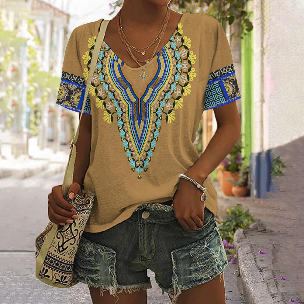 vintage women floral print t shirt short sleeve v neck tops comfortable t-shirts