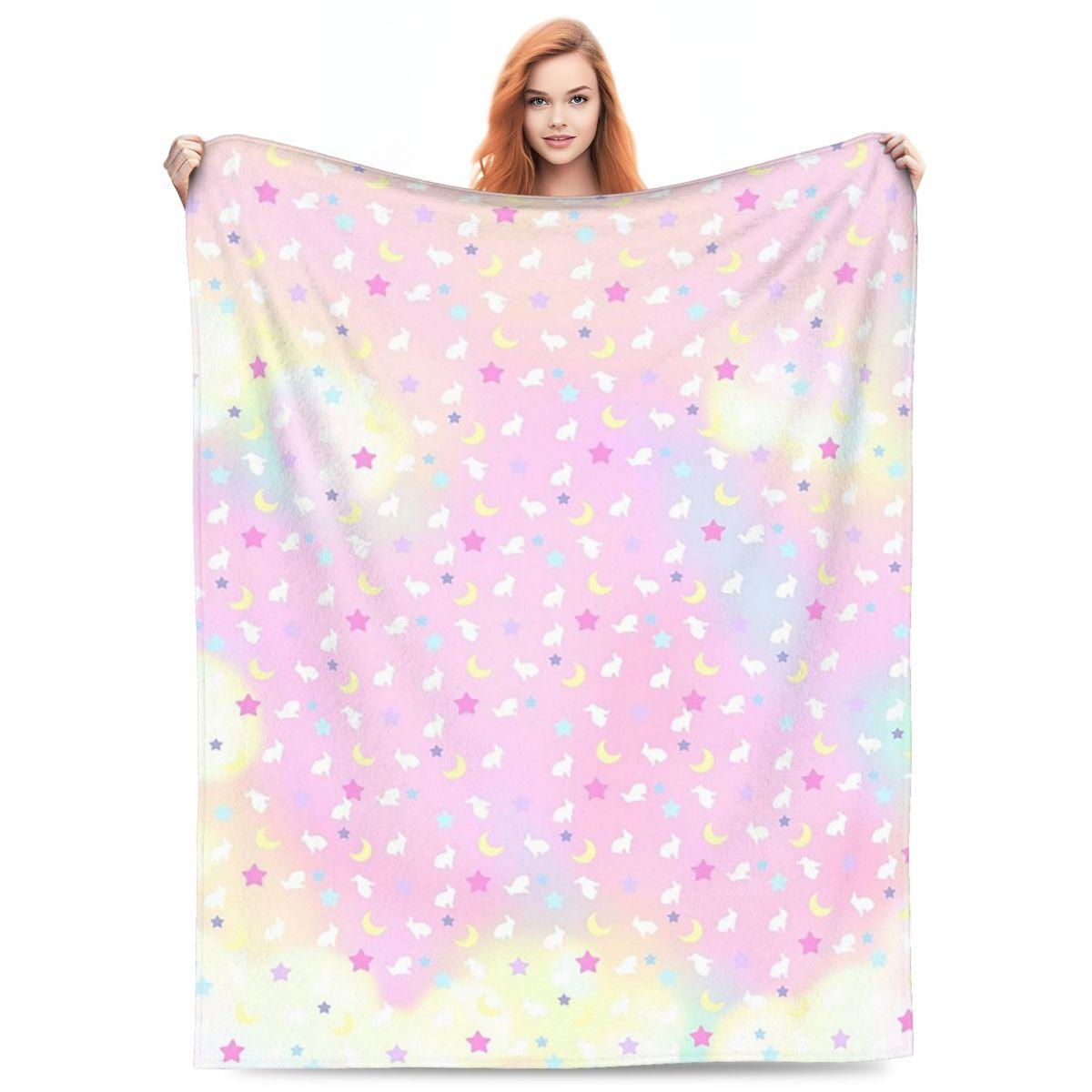 Crescent Moon And Bunny Rainbow Pattern Blankets Throw Blanket Lightweight Throw Blankets for Bedding Throws Bedspread Quilt 75X95CM