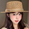 Lightweight Straw Boater Hat Breathable Mesh Flat Top Beach Hat Handwoven Sun Cap  Beach Vacation