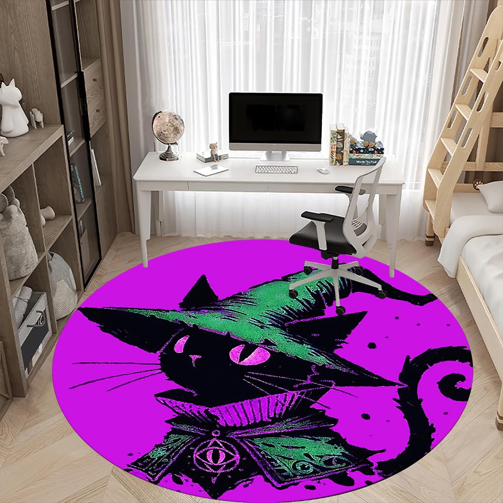 1pc Witch Cat Office Round Area Rug, Indoor Mat Suitable ForOffice, Under Office Chairs Bedroom Living Room Home Decor, Room Deco q119