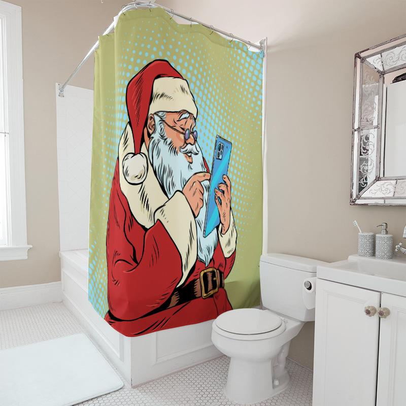 Dein Weihnachtsmann Duschvorhang Weihnachten Badezimmerdeko Festlicher Feiertagsdruck Wasserdichtes Gewebe Wandbehang Heimdekoration Geschenk
