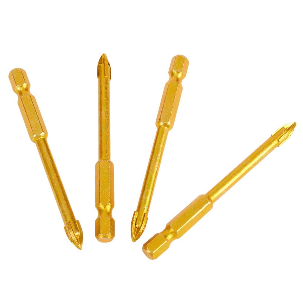 10x 1/4 Hex Shank Titanium-Ceramic Tile Marble Glass Drill Bit Cross Spear-Head