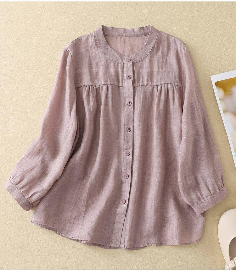 Versatile Women's Seven-Sleeve Cotton Linen Summer Blouse