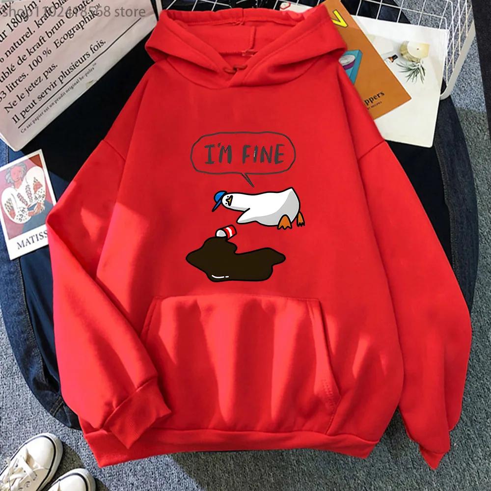 I’m Fine Hoodies Duck with Spilt Coffee Sweatshirts Cartoon Anime Tracksuit Men Winter Clothes Women Tops