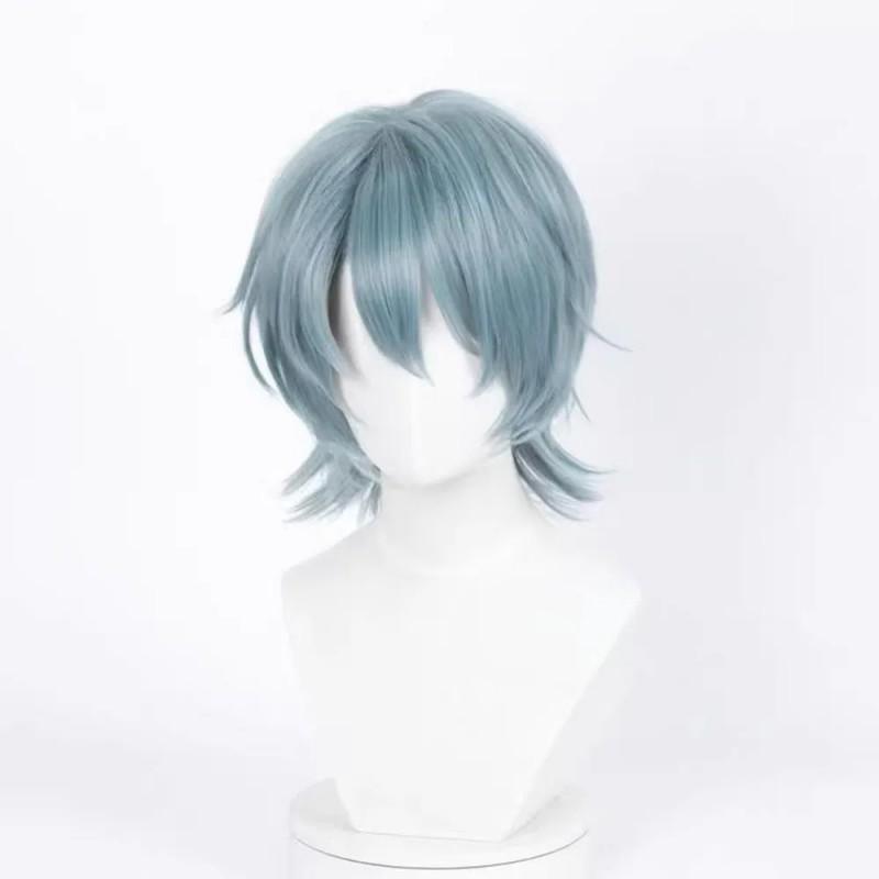 Cosplay Wig Short Straight Blue Gray With Teased Top Rose Net High Temperature Fiber Men