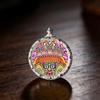 3.5" Silver Conch Shell Copper Thangka Pendant with Green Zhaki Wolf King Design