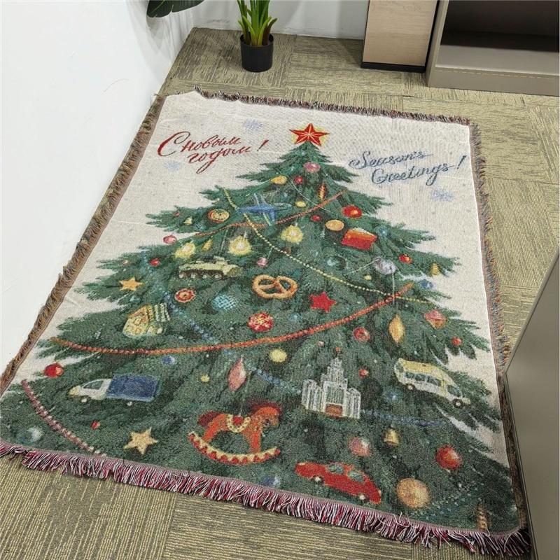 Retro Cartoon Sofa Blanket Cotton Throw Warm Christmas Living Room Couch Towel Soft Cozy Sofa Cover Decorative Blanket