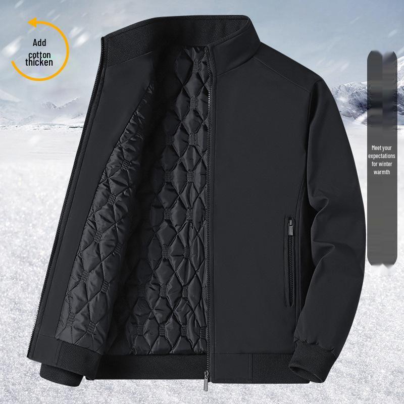Men's Plus-Size Thick Fleece-Lined Stand Collar Jacket - Casual Fashion for Middle Age