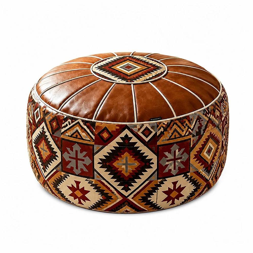 Round Shape Fillable Ottoman Pouf PU Leather Round Pouf Cover New Floor Seat Cushion  Home Use