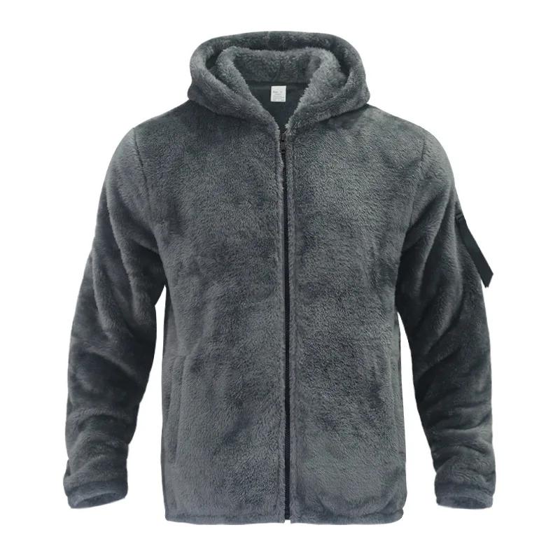 Men's Winter Velvet Fleece Zipper Jacket Casual Soft Skin Solid Warmth Streetwear Trendy Baggy Hooded Jacket Coats for Men