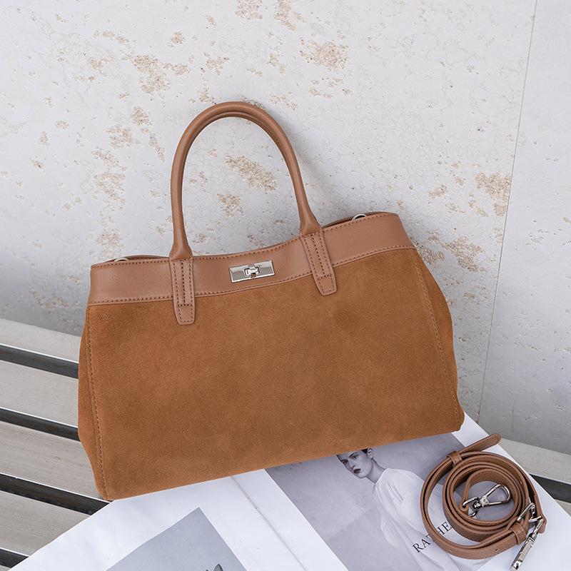 

Burminsa Suede Cowhide Genuine Leather Tote Handbags For Women 2026 Luxury Designer Satchel Work Ladies Shoulder Crossbody Bags коричневий