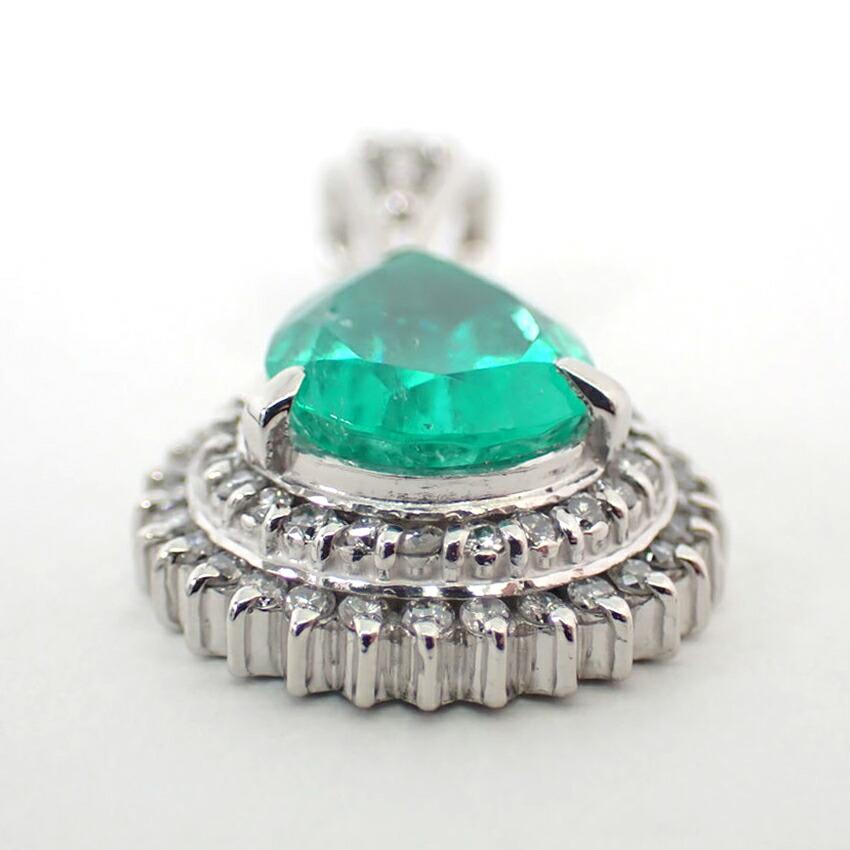 [Used] Pt900 Emerald/Diamond Pendant Top/j53-10