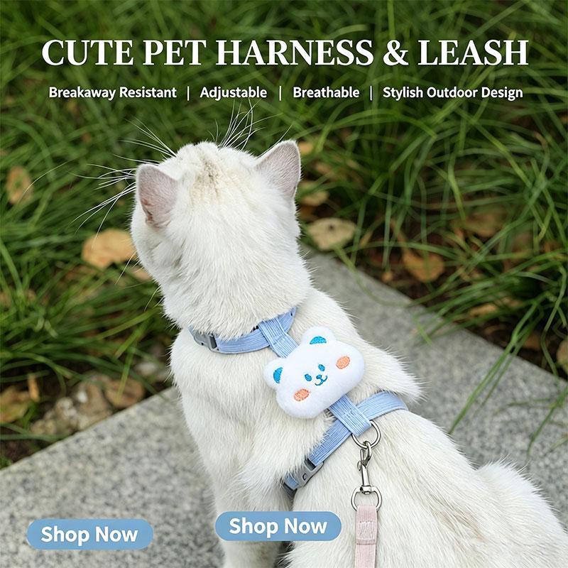 Verstellbares Katzen-Geschirr und Leinen-Set Plüschtier-Dekor Kätzchen Brustgeschirr Ausbruchsicher Kätzchen-Geschirr für Spaziergänge Haustierbedarf