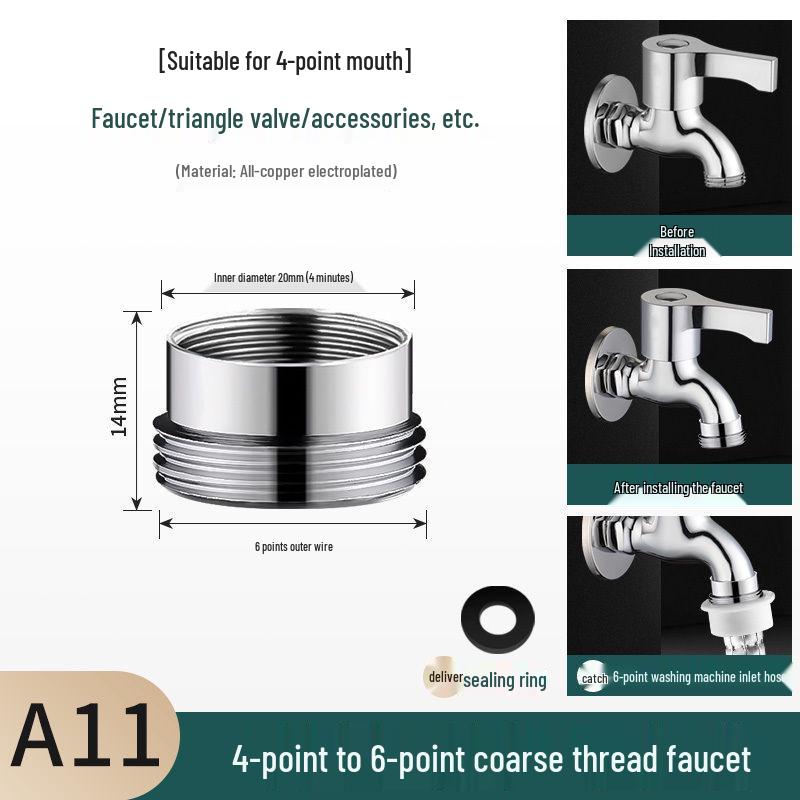 

Медный быстроразъемный адаптер для шланга автомойки, совместимый с 4-точечным и 6-точечным краном